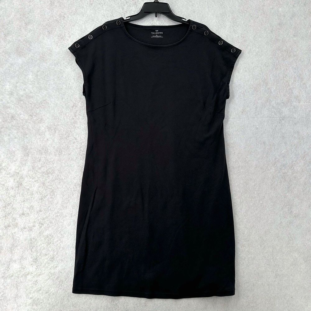 Talbots T Shirt Dress Womens XL Cotton Grommets Knee‎ Length Easy Wear Black